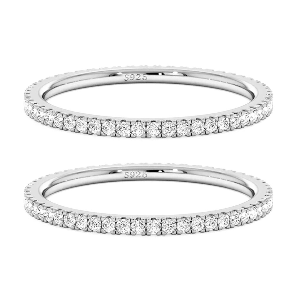 2mm 925 Sterling Silver Rings Gold Engagement Wedding Bands Eternity